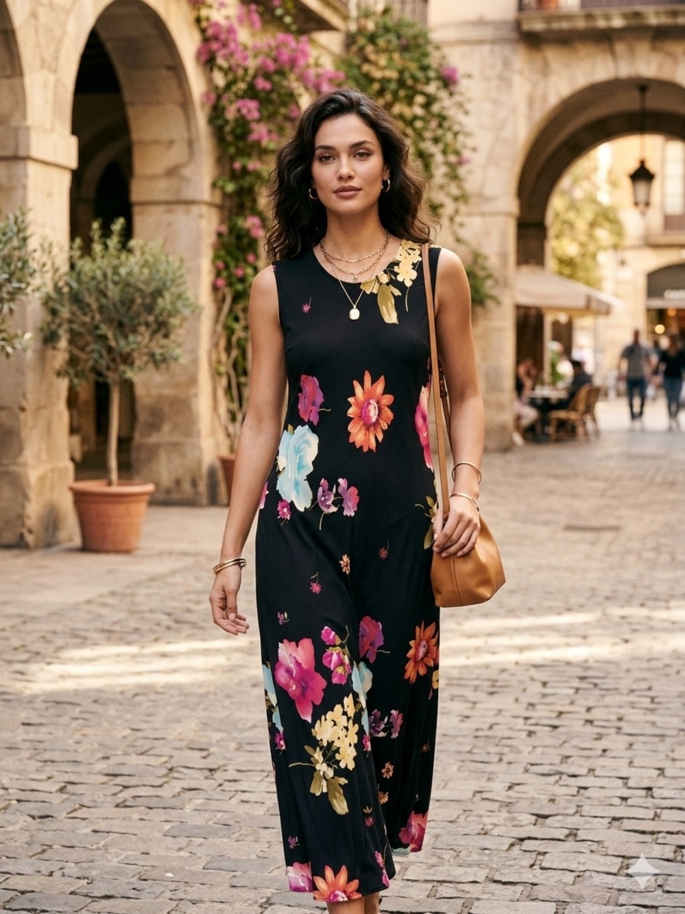 J.D. Stone Sleeveless‎ Black Floral Maxi dress